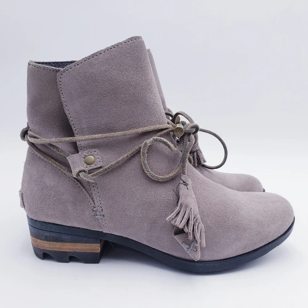 Sorel Farah Short Boot Ankle Gray Suede Heeled NL2682-005 Women's Size‎ 7.5